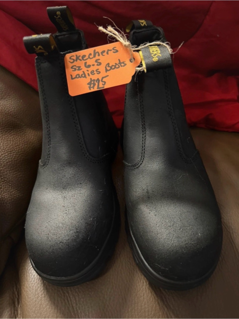 Skechers Work Memory Foam Black Slip-On Chelsea Boots Safety Toe 7.5 NEW